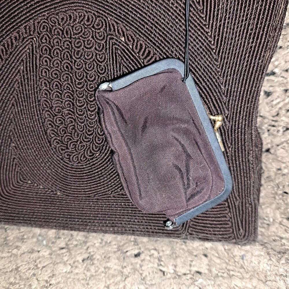 GOLD SEAL-Vintage 50s Corded Chocolate Brown Bag-Attached Coin Purse-Near Mint - Picture 11 of 11